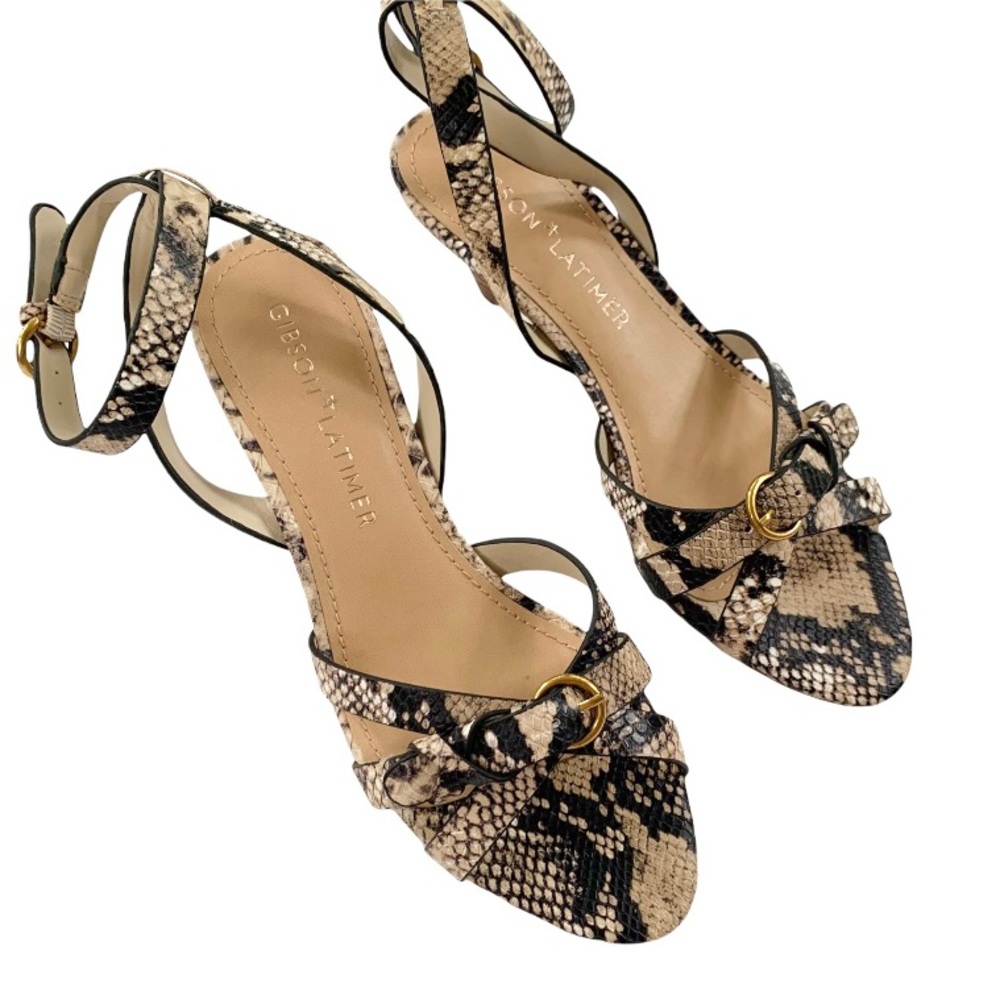 Gibson Latimer Sandal Leather Snakeskin Ankle Strap Low Heel 7.5 NWT - Picture 12 of 14